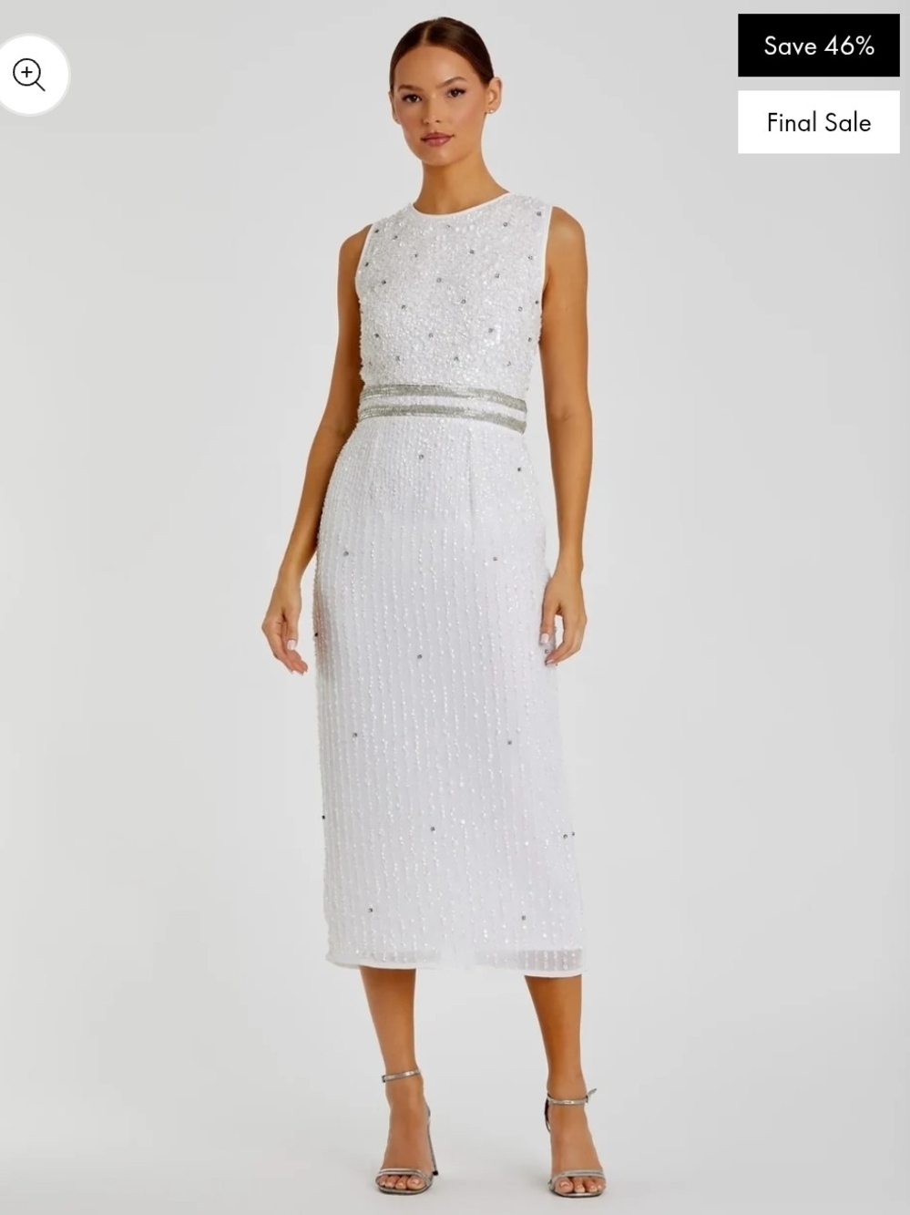 US /6 Mac Duggal Beaded White Sleeveless Midi Dress